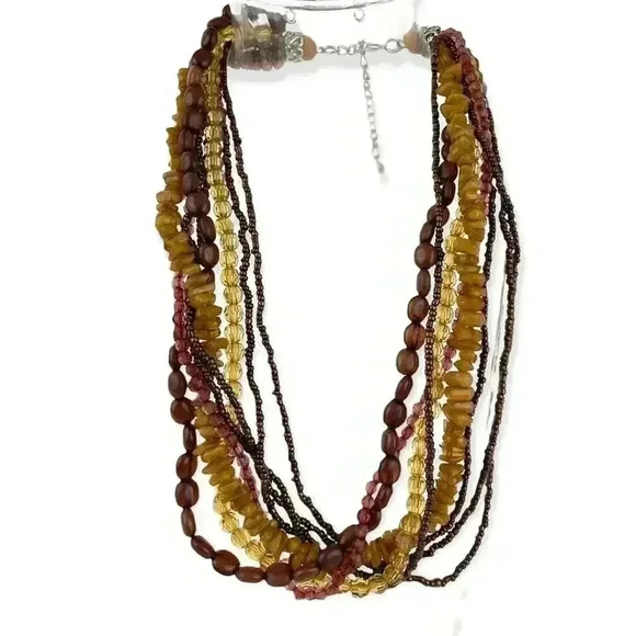 VTG Brown Beaded Faceted Multi Strand Necklace 16" Long Layered 90's Retro - Picture 1 of 10